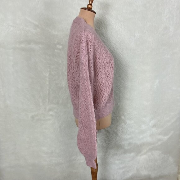 Free People Pink Amelia Alpaca Pointelle Knit Cardigan Sweater NWT L - Picture 5 of 8